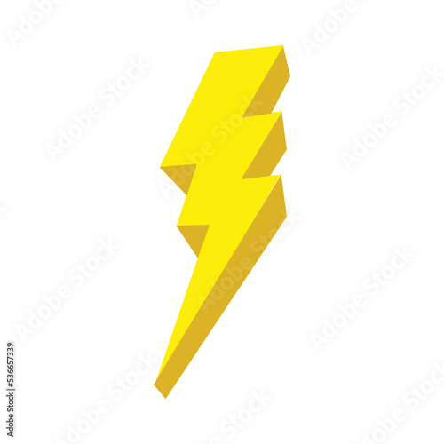 The lightning symbol is golden yellow. 3D lightning icon. Suitable for use as a promotional design element or a thunderous flash sale