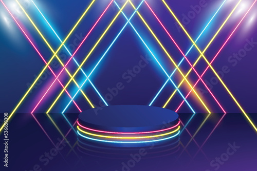 realistic neon lights lines background vector design
