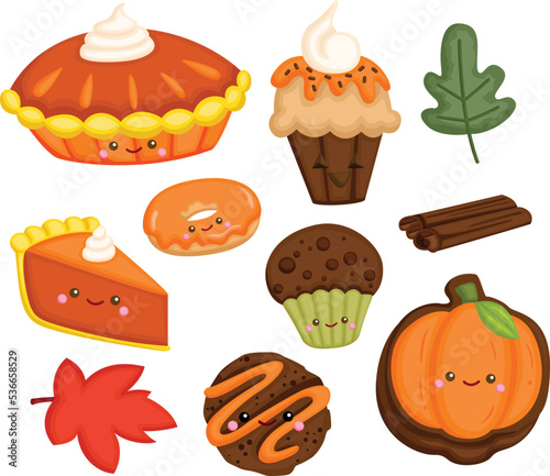 a vector of many types of food made from pumpkin