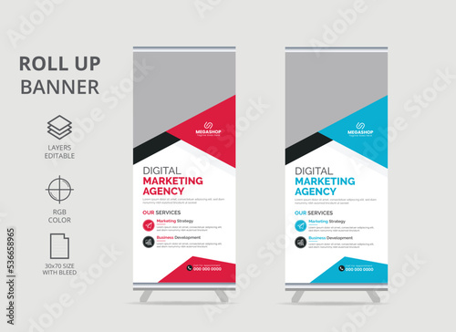 pull-up standee abstract geometric banner, professional roll-up stand banner template design