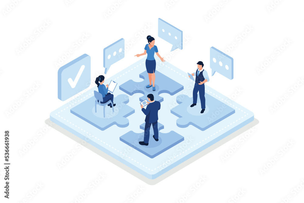 Teamwork concept with puzzle. Can use for web banner, infographics, hero images, isometric vector modern illustration - obrazy, fototapety, plakaty 