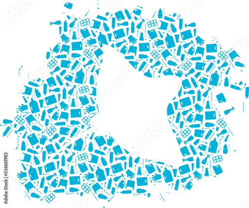 Ray plastic trash planet pollution concept vector illustration. Ocean animal outline cut in plastic waste flat icon patch. Environmental protection concept, microplastic pollution problem graphic.