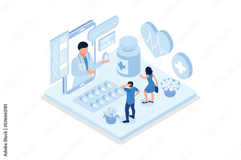 Doctor online concept with character. Can use for web banner, infographics, hero images, isometric flat vector modern illustration Doctor online concept with character. Can use for web banner, infographics, hero images, isometric flat vector modern illustration