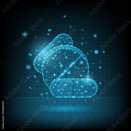 Vector stroke medicine capsule futuristic hi tech abstract background, science healthcare and medical concept blue dark background