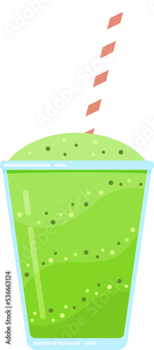 Natural fruit smoothie vector illustration. Sweet protein shake or vegeterian juicy cocktail set in glass cup with straw for smoothie social media promotion banner