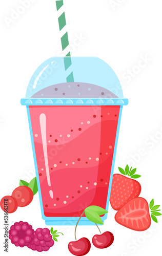 Vegeterian smoothie shake cocktail collection vector illustration. Glass with layers of sweet vitamin juice cocktail or protein shake with fresh fruits