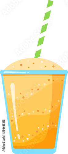 Natural fruit smoothie cocktail vector illustration. Sweet protein shake or vegeterian juicy cocktail in glass cup with straw for smoothie social media promotion banner
