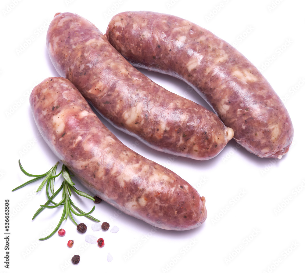 Raw beef or pork grill sausage isolated on white background Raw beef or pork grill sausage isolated on white background