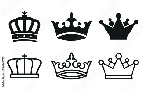 Crown Icon Set Flat Style. Royal Crown Symbol Collection Vector Illustration. King and Queen Crowns.