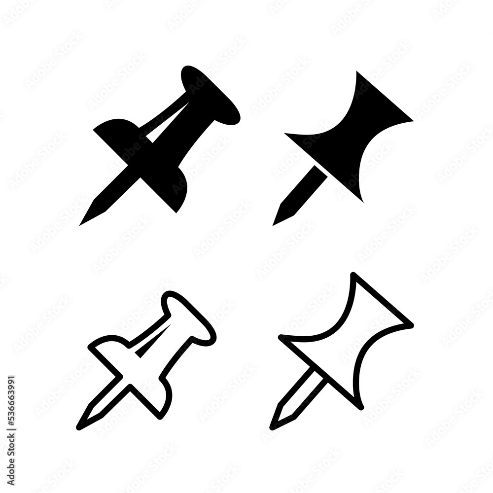 Push Pin Icons Set In Flat Style Vector Illustration. Push Pin Icons Set In Flat Style Vector Illustration.