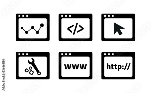 Simple Web Page Icons Set In Flat Style Vector Illustration. WWW, Browser, Internet Modern Design
