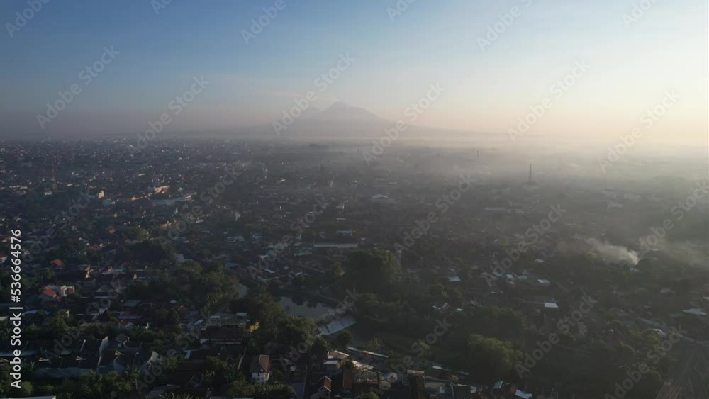 Aerial sunrise city of Yogyakarta, icon jogja view frome above Aerial sunrise city of Yogyakarta, icon jogja view frome above