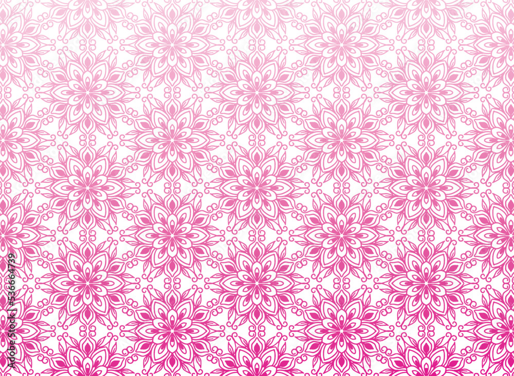 Ethnic decorative pink floral mandala pattern on white background Ethnic decorative pink floral mandala pattern on white background