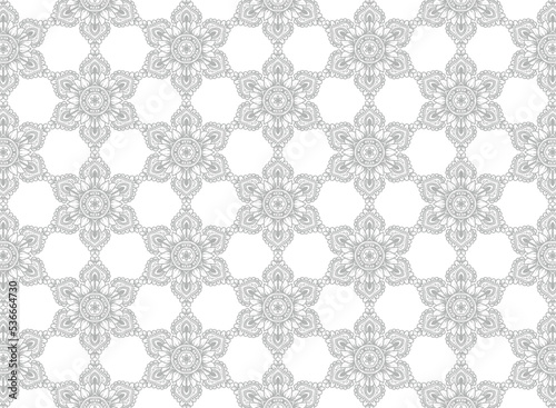 Ethnic decorative gray floral mandala pattern on white background
