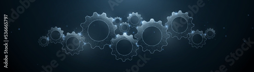 3D gear wheels are made from lines, triangles, low polygons, and particle style. Vector illustration