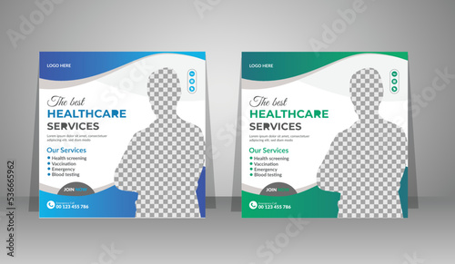 Medical healthcare service social media post template design. Hospital, doctor banner template