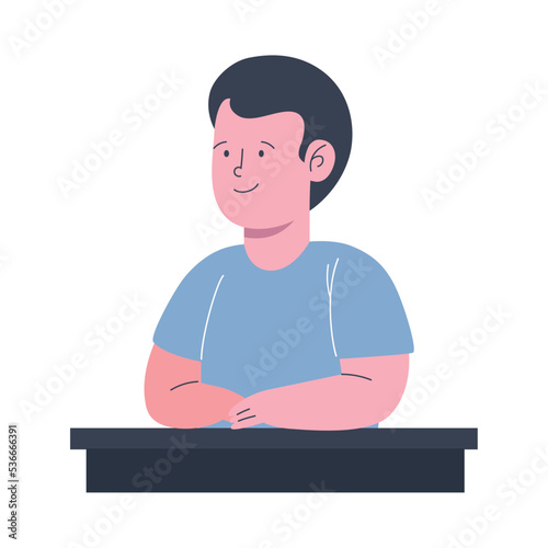 little student boy in desk