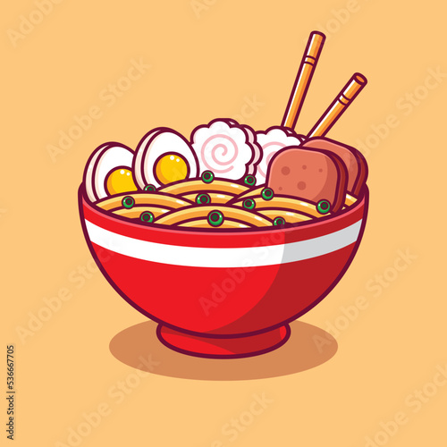 A bowl of delicious ramen with chopstick cartoon illustration
