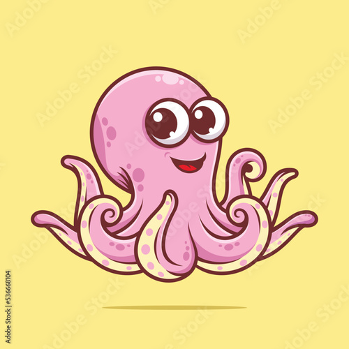 Cute pink octopus cartoon vector