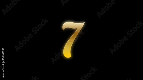 Animation material with countdown numbers from 10 to 0 with color gold . Background black