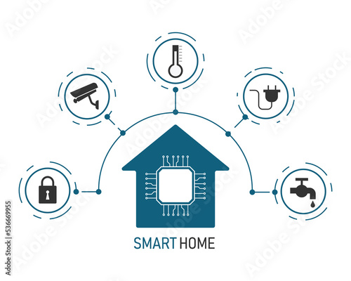 Smart home technology with icon element. automation assistant in house symbol. vector illustration in flat style modern design.