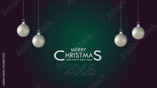 Christmas ornament silver balls on green gradient background.