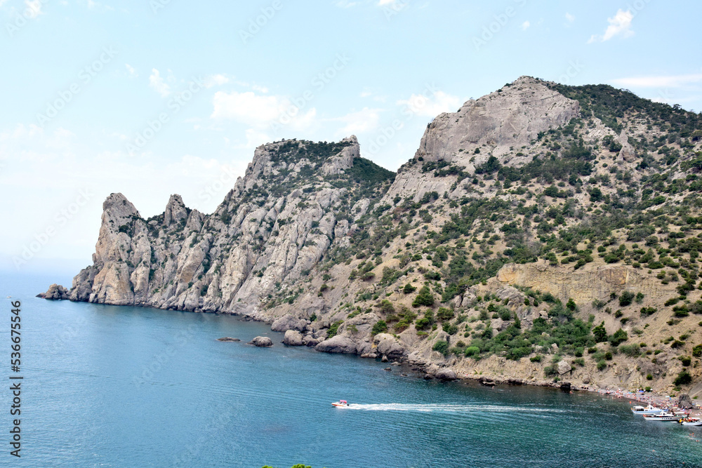 Crimea Peninsula, Novy Svet, landscape overlooking the Black Sea from Cape Kapchik