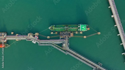 Aerial top view oil tanker of business logistic sea going ship, Crude oil tanker lpg ngv at industrial estate Thailand / Group Oil tanker ship to Port of Singapore - import export photo