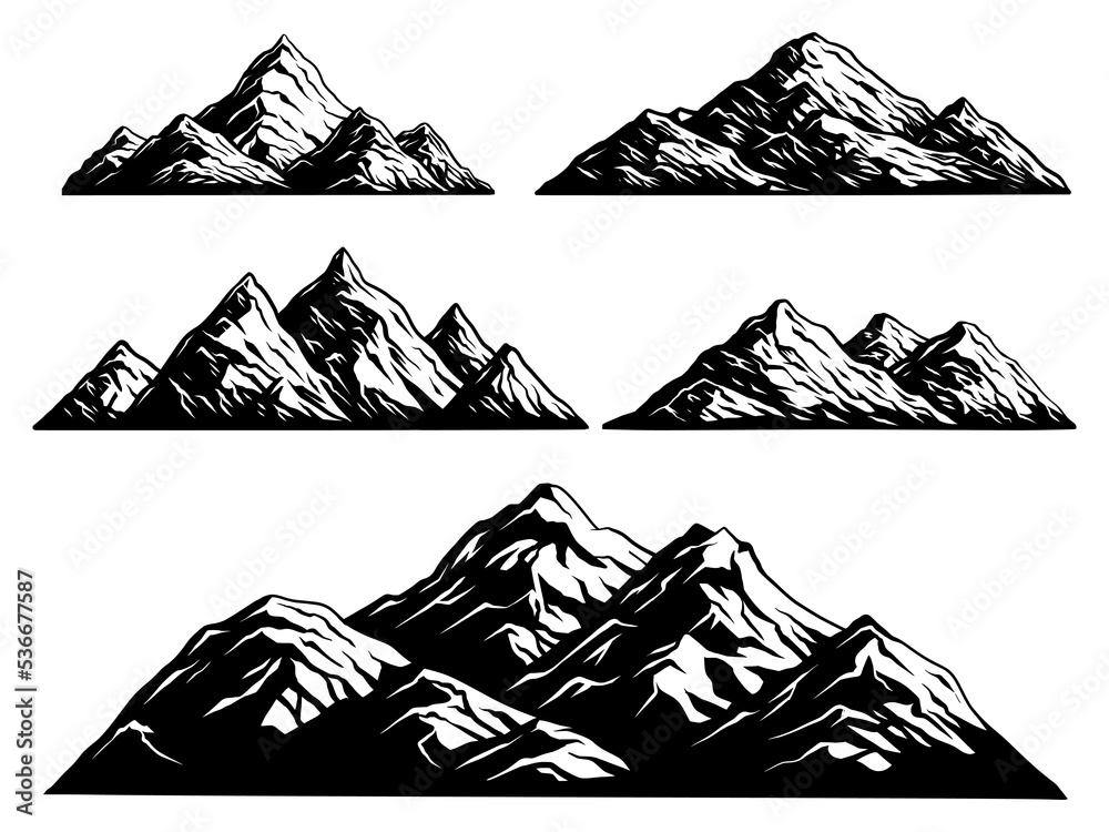Mountains set. Hand drawn Vector illustration