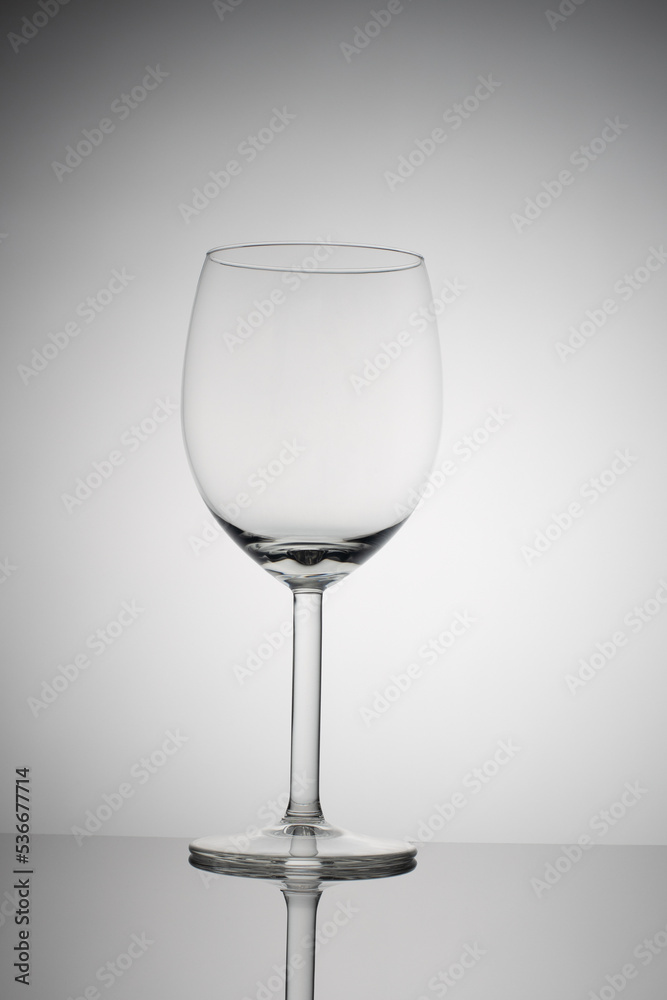 empty wine glass on a white background with vignetting