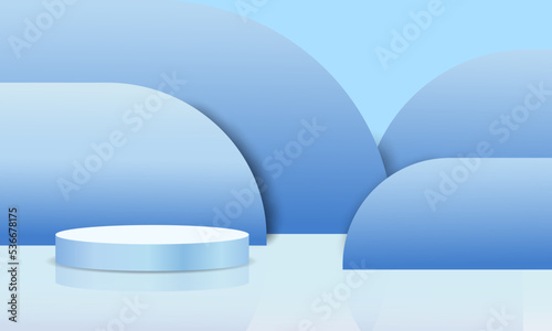 3d background products realistic blue sphere The background is a rounded shape. On the sides, there is a blue rounded object. with a shadow on the back to increase the prominence of the product