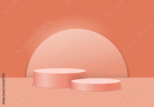 3d background products orange sphere The background is a circular shape with white light projecting onto the scene. like the sun To increase the prominence of the products that are placed