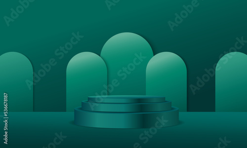 3d background products green green sphere The backdrop is a rounded shape, sorted front and back, adding dimension. To increase the prominence of the products that are placed