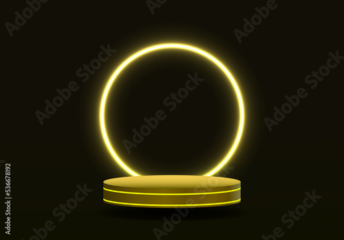3d background products realistic yellow sphere The backdrop is a circular shape of yellow neon lights that illuminate the entire room. to increase the prominence of the product