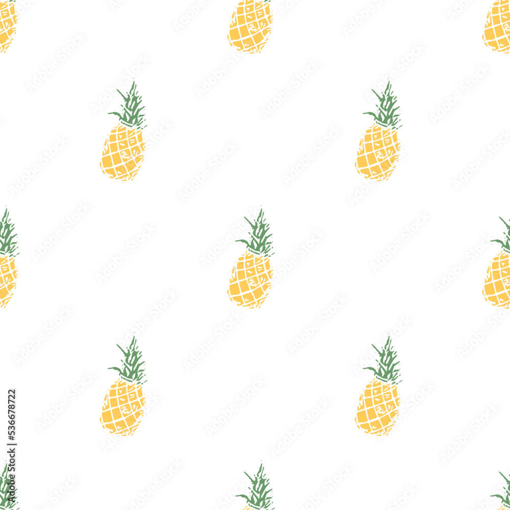Seamless pineapple pattern. Doodle vector with yellow ananas. Vintage pineapple pattern