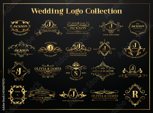 Premium Gold Wedding logos, hand drawn elegant, delicate monogram Logo collection