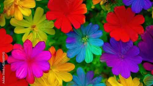 Rainbow flowers  macro photography  illustration