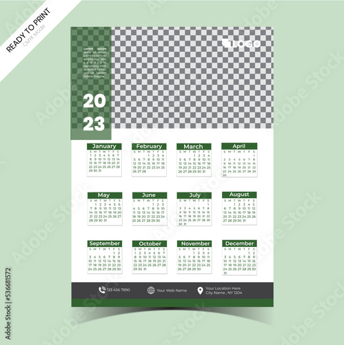 One page Modern Wall calendar design, 2023 calendar template
