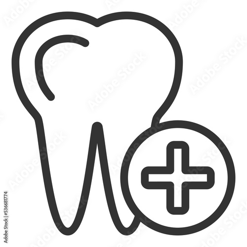 Rooted tooth and test - icon, illustration on white background, outline style