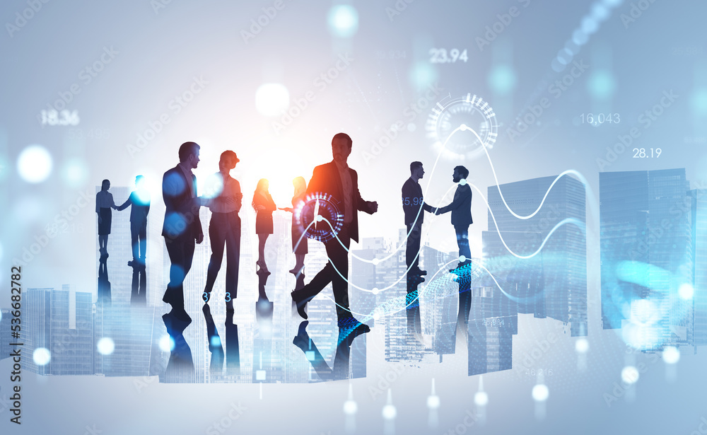 Teamwork silhouette and forex diagrams with lines and candlesticks Teamwork silhouette and forex diagrams with lines and candlesticks