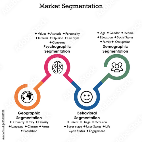market segmentation with icons and description in an infographic template