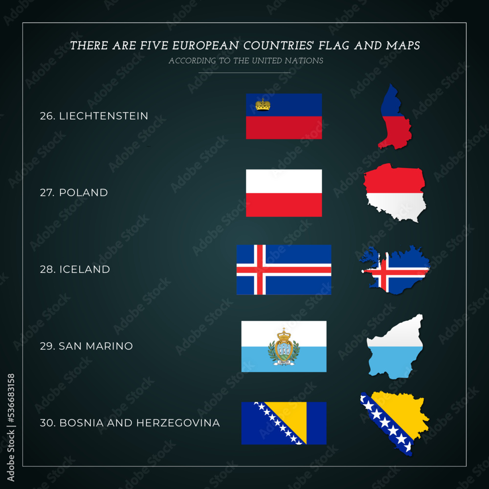 There are Five European countries' Flag And maps Seriz