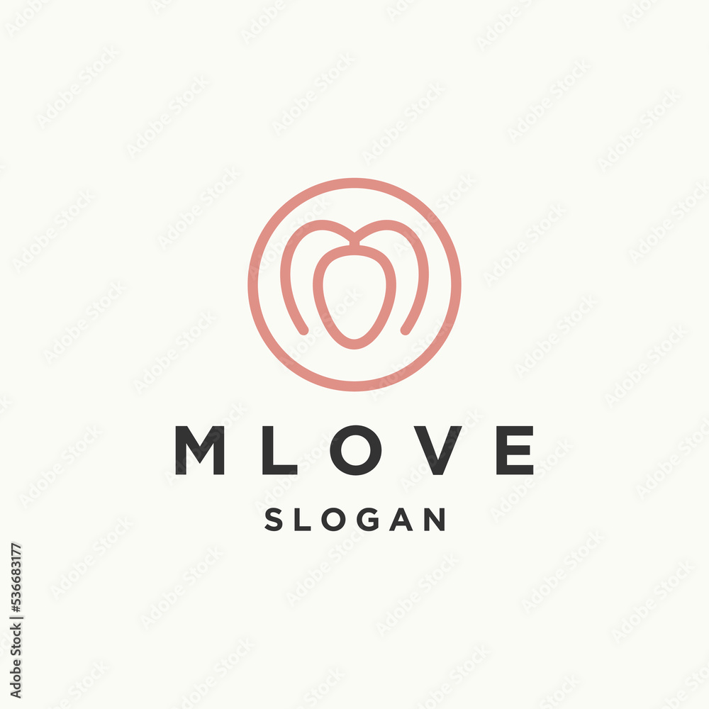 Letter M love logo icon flat design template 