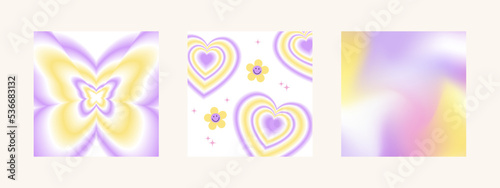 Y2k cool groovy backgrounds. Retro pop 70s cute hippie backdrop. Seventies psychedelic pattern wallpaper. Vector illustration in groovy trendy yellow, pink, violet colors