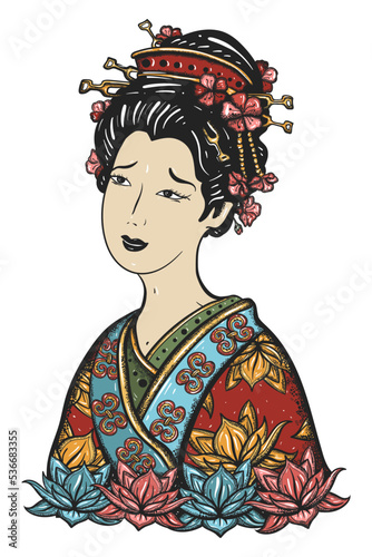 Geisha art. Old school tattoo
