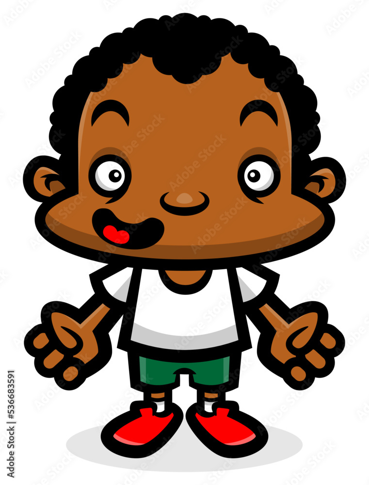 Cartoon illustration of African Boy wearing casual outfit happy and smile, best for sticker, logo, and mascot with educational themes Cartoon illustration of African Boy wearing casual outfit happy and smile, best for sticker, logo, and mascot with educational themes