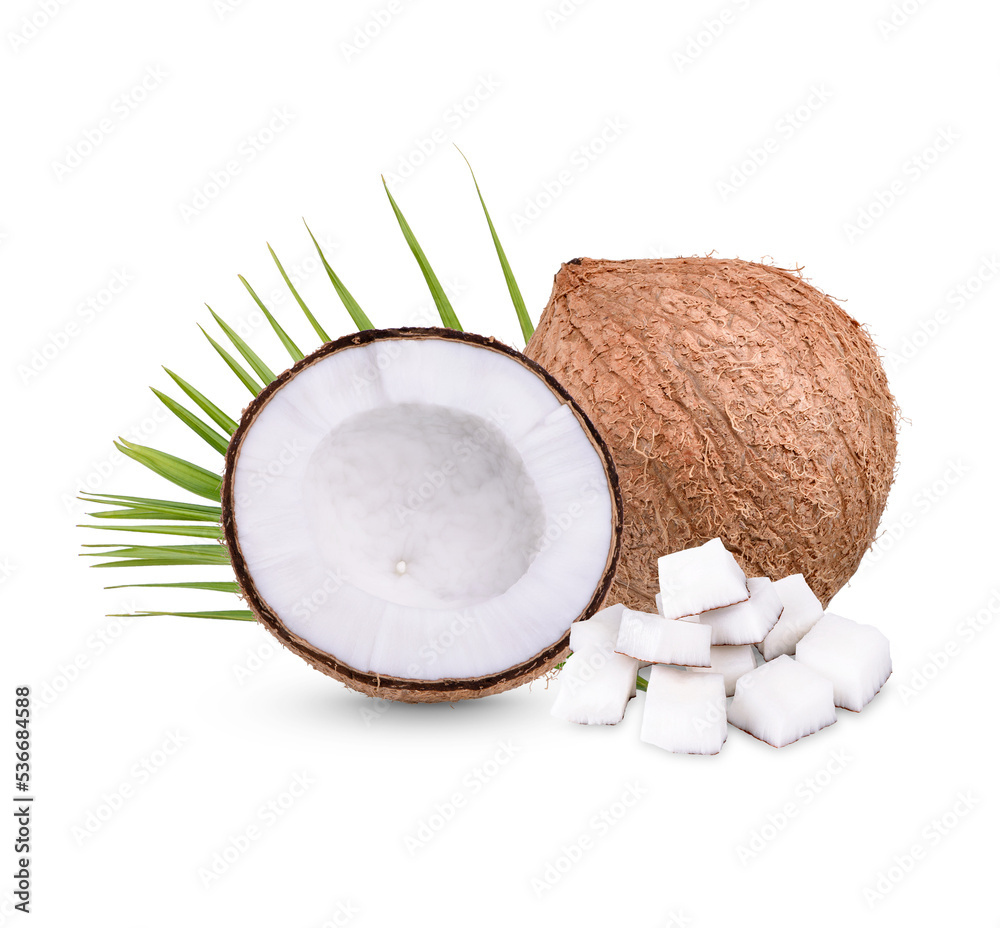 Coconut with leaves isolated on transparent background. (.PNG) Coconut with leaves isolated on transparent background. (.PNG)