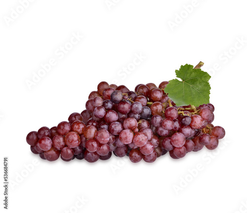 Fresh red grape with leaves isolated on transparent background. (.PNG)