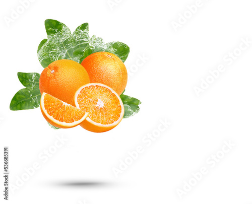 Fototapeta Naklejka Na Ścianę i Meble -  Water splash on fresh orange with mint isolated on transparent background. (.PNG)
