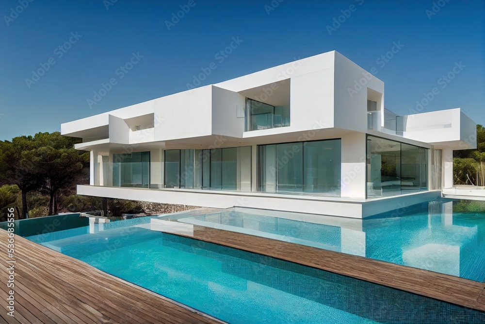 Fototapeta premium Contemporary white house with pool